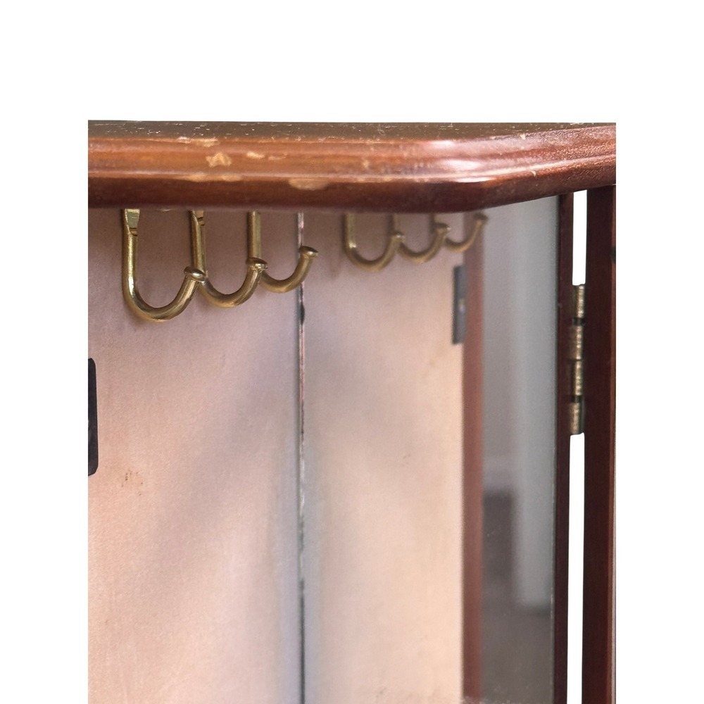 Vintage Wood Jewelry Armoire 5 Drawer Necklace Carousel Mirrored Chest - Picture 4 of 9